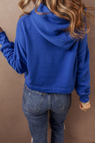 Solid Drop Shoulder Drawstring Cropped Hoodie