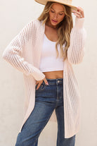 Hollowed Crochet Drop Shoulder Open Front Cardigan