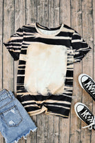 Blue Tie Dye Stripe Print Bleached T-Shirt