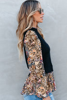 Contrast Floral Sleeve Peplum Sweater