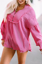 Retro Frilled Seam Crinkle Puff Sleeve Blouse