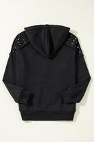 Solid Color Rivet Stud Raglan Sleeve Hoodie with Pocket