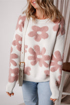 Textured Flower Drop Shoulder Loose Sweater