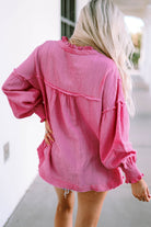 Retro Frilled Seam Crinkle Puff Sleeve Blouse