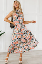 Boho Floral Print Knotted Halter Ruffled Maxi Dress