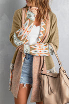 Aztec Print Open Front Knitted Cardigan