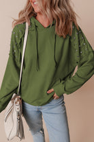 Solid Color Rivet Stud Raglan Sleeve Hoodie with Pocket