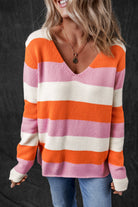 Colorblock V Neck Casual Sweater