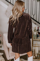 Textured Velvet V Neck Shift Dress