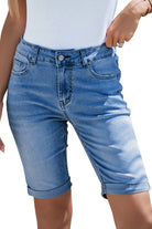 Sky Blue Acid Wash Roll-up Edge Bermuda Short Jeans