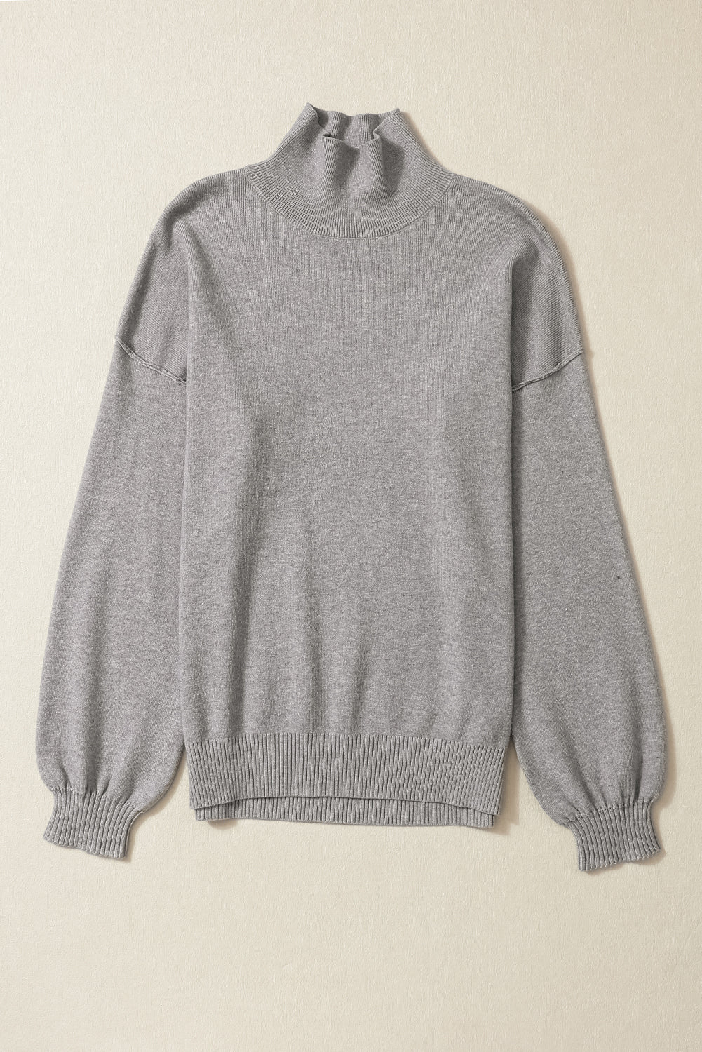 Turtleneck Drop Shoulder Bubble Sleeve Knit Sweater