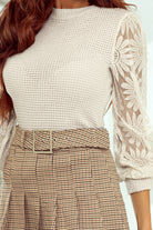 Sunflower Mesh Bubble Sleeve Waffle Knit Top