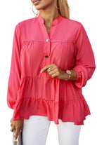 Half Buttoned Ruffle Tiered Long Sleeve Blouse