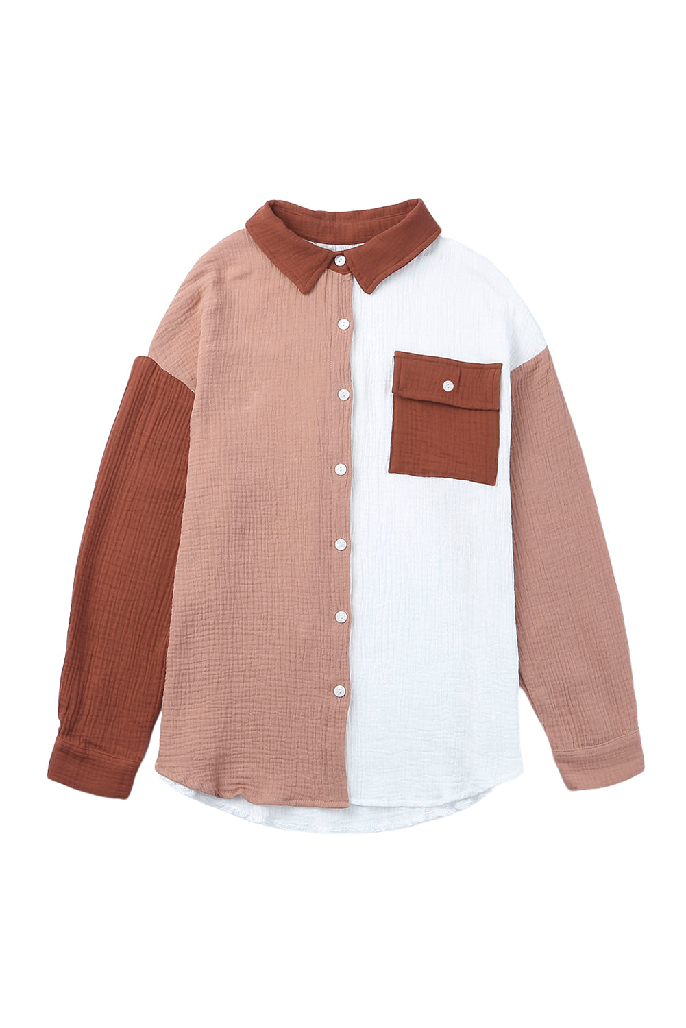 Color Block Textured Long Sleeve Shirt with Pocket