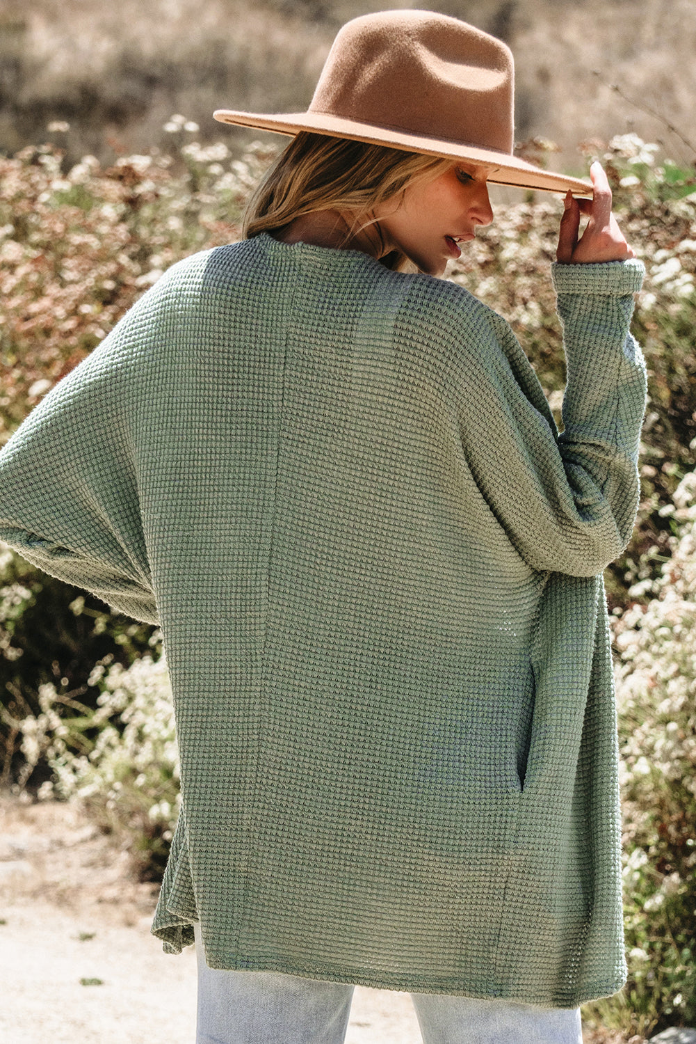 Waffle Knit Open Front Cardigan