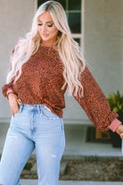 Vintage Leopard Bubble Sleeve Pullover Sweatshirt