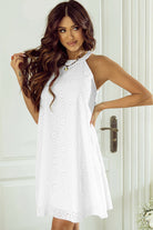 Boho Eyelet Pattern Halter Neck Sleeveless Dress