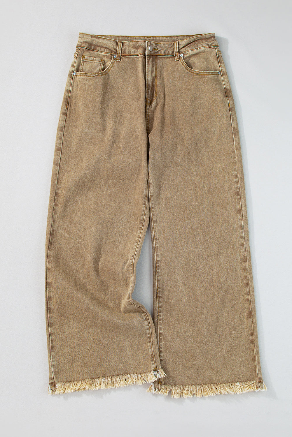 Light French Beige Acid Washed High Rise Cropped Wide Leg Jeans