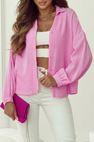 Solid Color Puff Sleeve Crinkled Shirt