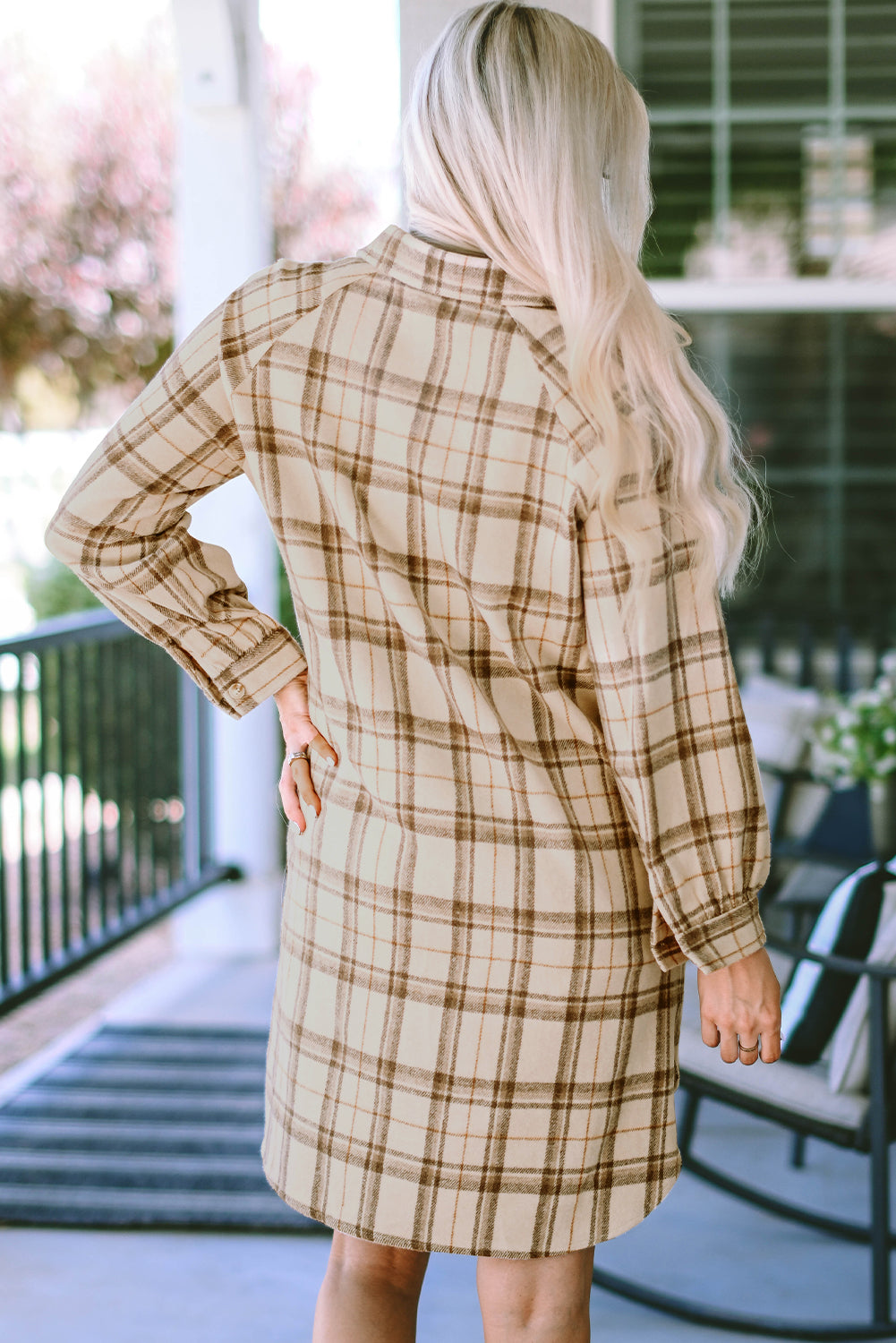 Western Plaid Button Up Loose Shirt Dress