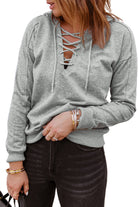 Grey Casual Solid Color Lace-up Hoodie