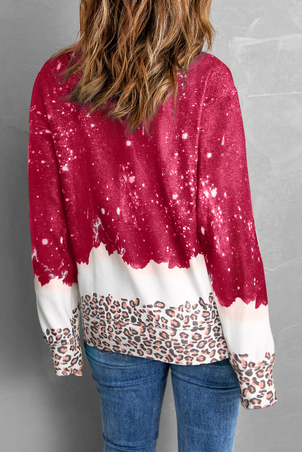 Leopard Christmas Tree Print Loose Fit Sweatshirt