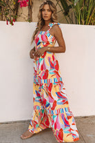 Abstract Print Striped Trim Maxi Sundress