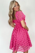 Checkered Puff Sleeve Babydoll Dress