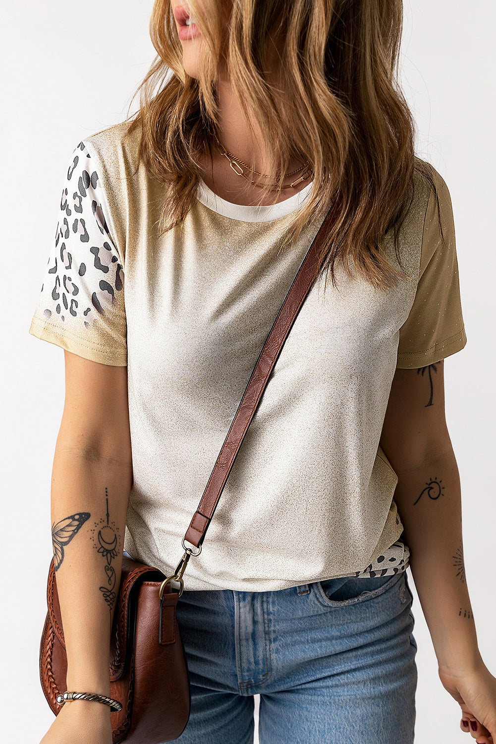 Bleached Leopard Print Crew Neck T Shirt