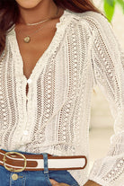 V-Neck Long Sleeve Button Up Lace Shirt