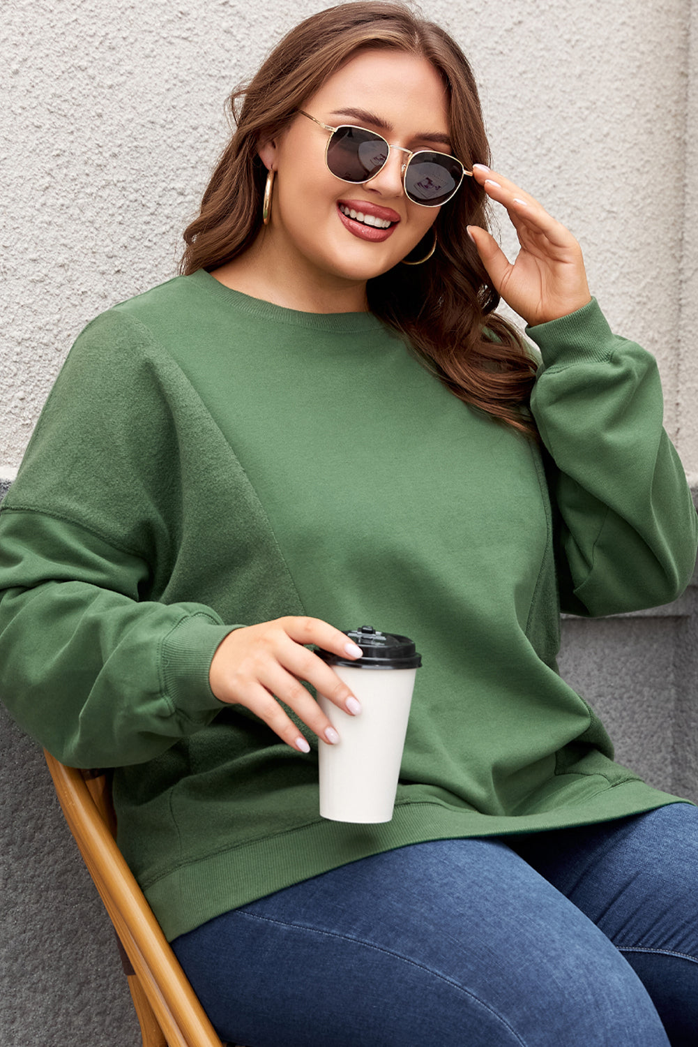 Loose Patchwork Crewneck Plus Size Sweatshirt