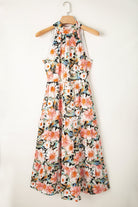 Boho Floral Print Knotted Halter Ruffled Maxi Dress