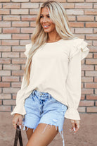 Ruffled Flounce Sleeve Corduroy Blouse