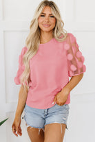 Contrast Applique Mesh Half Sleeve Blouse