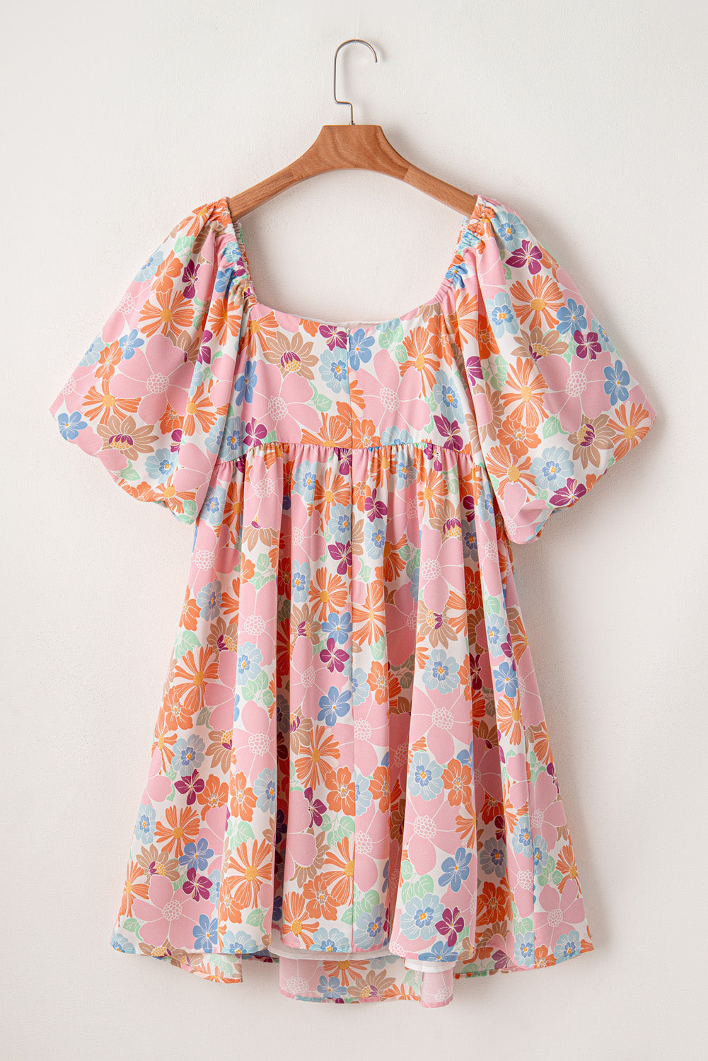 Floral Puff Sleeve Square Neck Plus Babydoll Dress