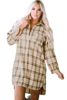 Western Plaid Button Up Loose Shirt Dress