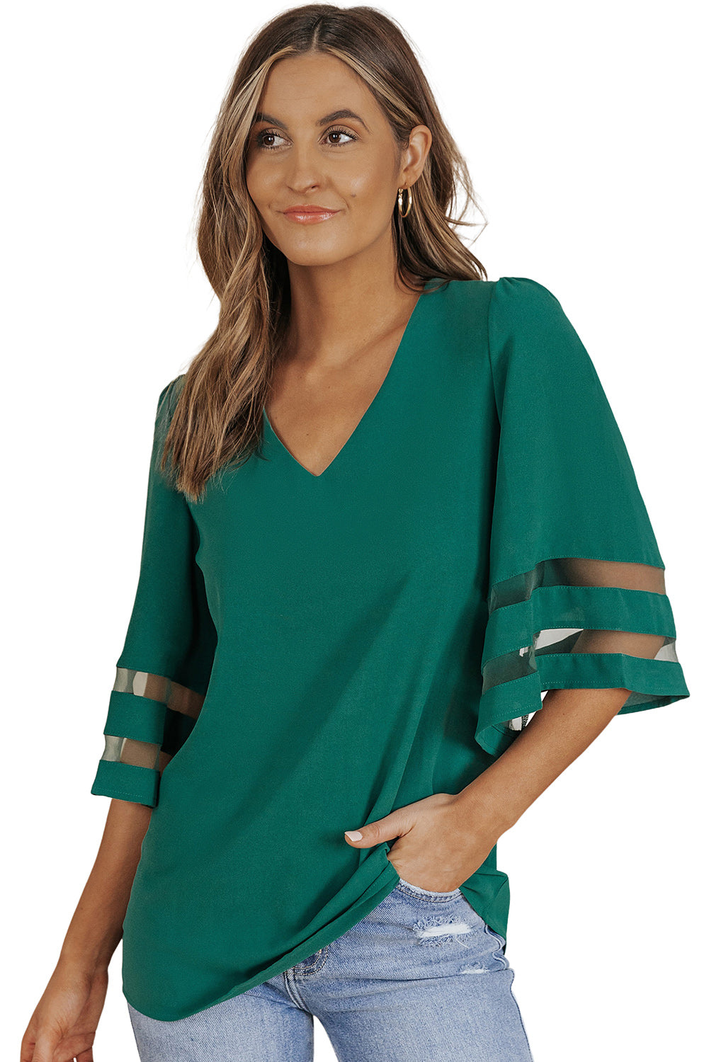 Flare Sleeve V Neck Loose Blouse