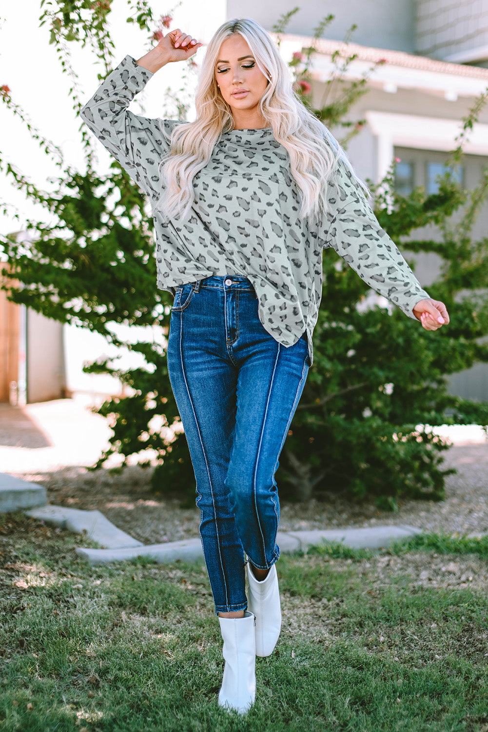 Animal Print Stitching Loose Long Sleeve Top