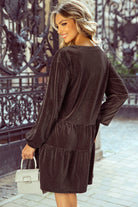 Textured Velvet V Neck Shift Dress