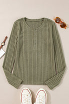 Ribbed Knit Half Button Slim Fit Blouse