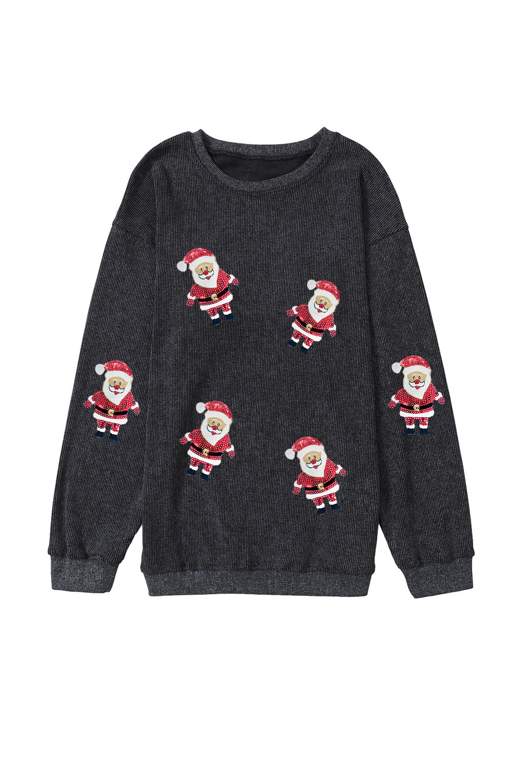 Sequined Santa Claus Graphic Corded Sweatshirt