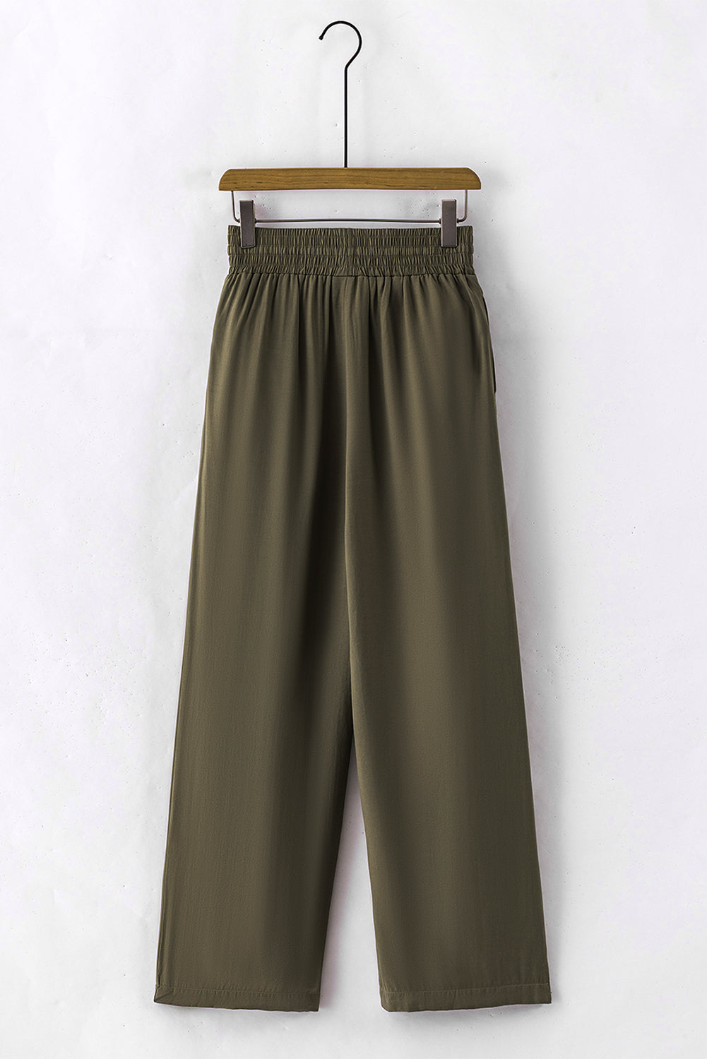 Brown Drawstring Elastic Waist Casual Wide Leg Pants