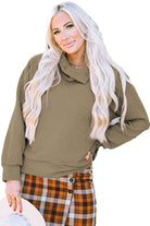 Quilted Buttoned Neckline Stand Neck Pullover Sweatshirt