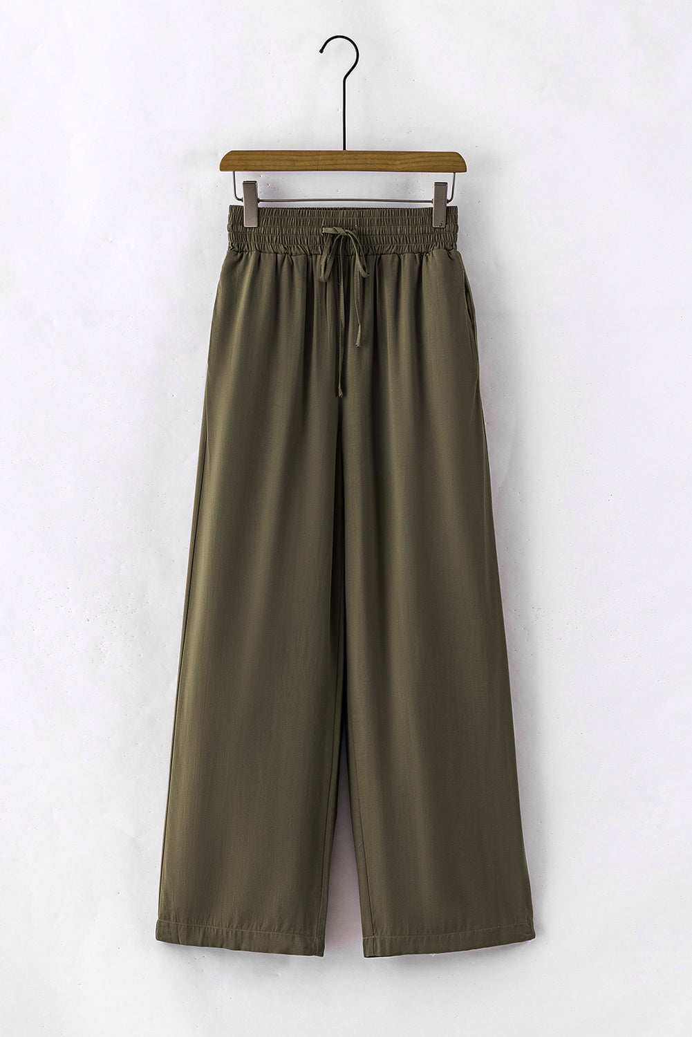 Brown Drawstring Elastic Waist Casual Wide Leg Pants