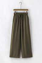 Brown Drawstring Elastic Waist Casual Wide Leg Pants