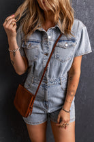 Vintage Washed Buttons Pocketed Denim Romper