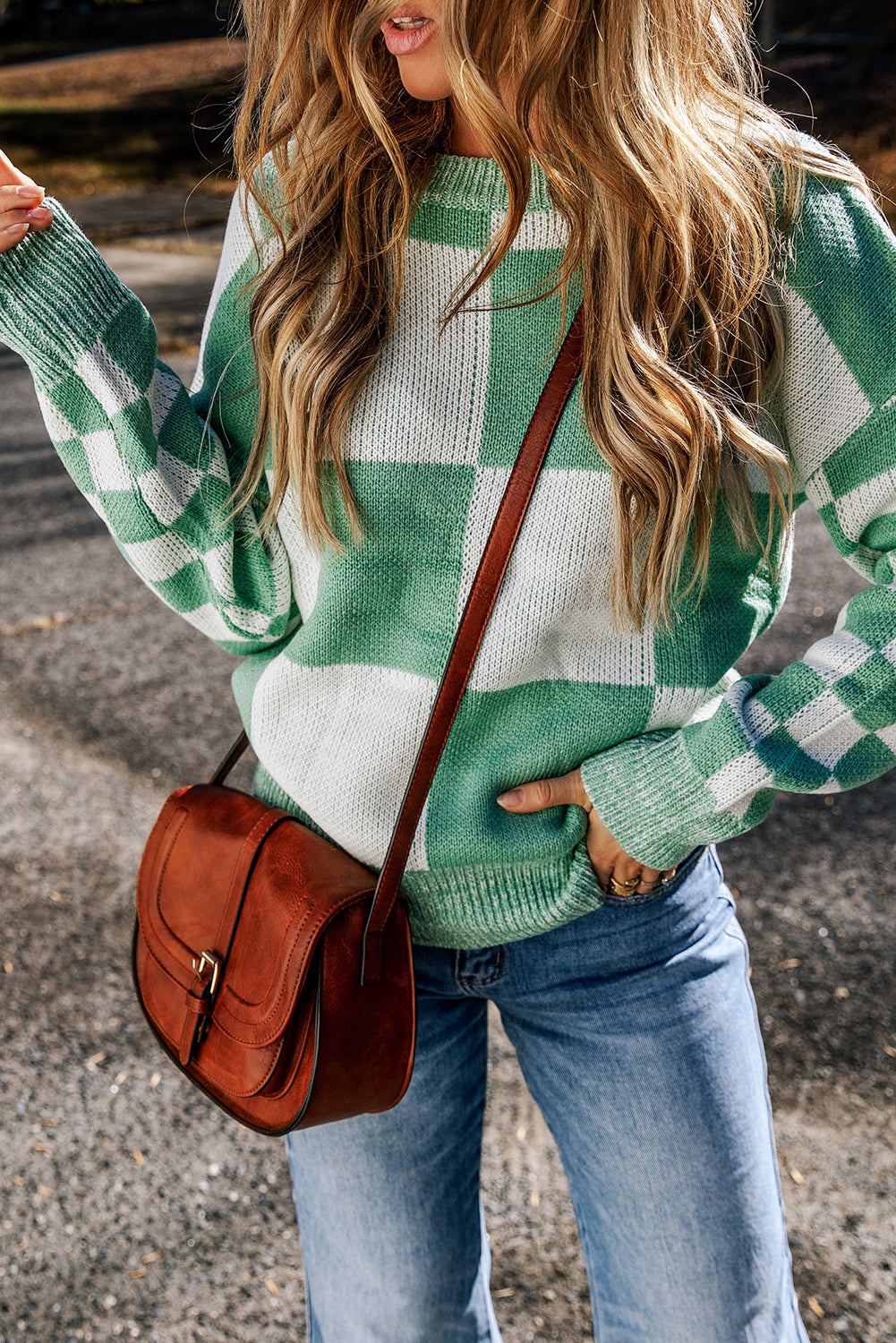 Checkered Print Drop Shoulder Sweater