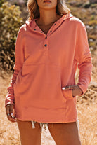 Batwing Sleeve Pocketed Henley Hoodie