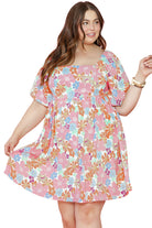 Floral Puff Sleeve Square Neck Plus Babydoll Dress