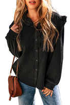 Textured Ruffled Trim Buttoned Loose Fit Shirt